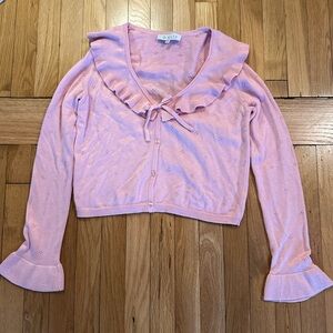 Pink Ruffled Women's Sweater cardigan size Small